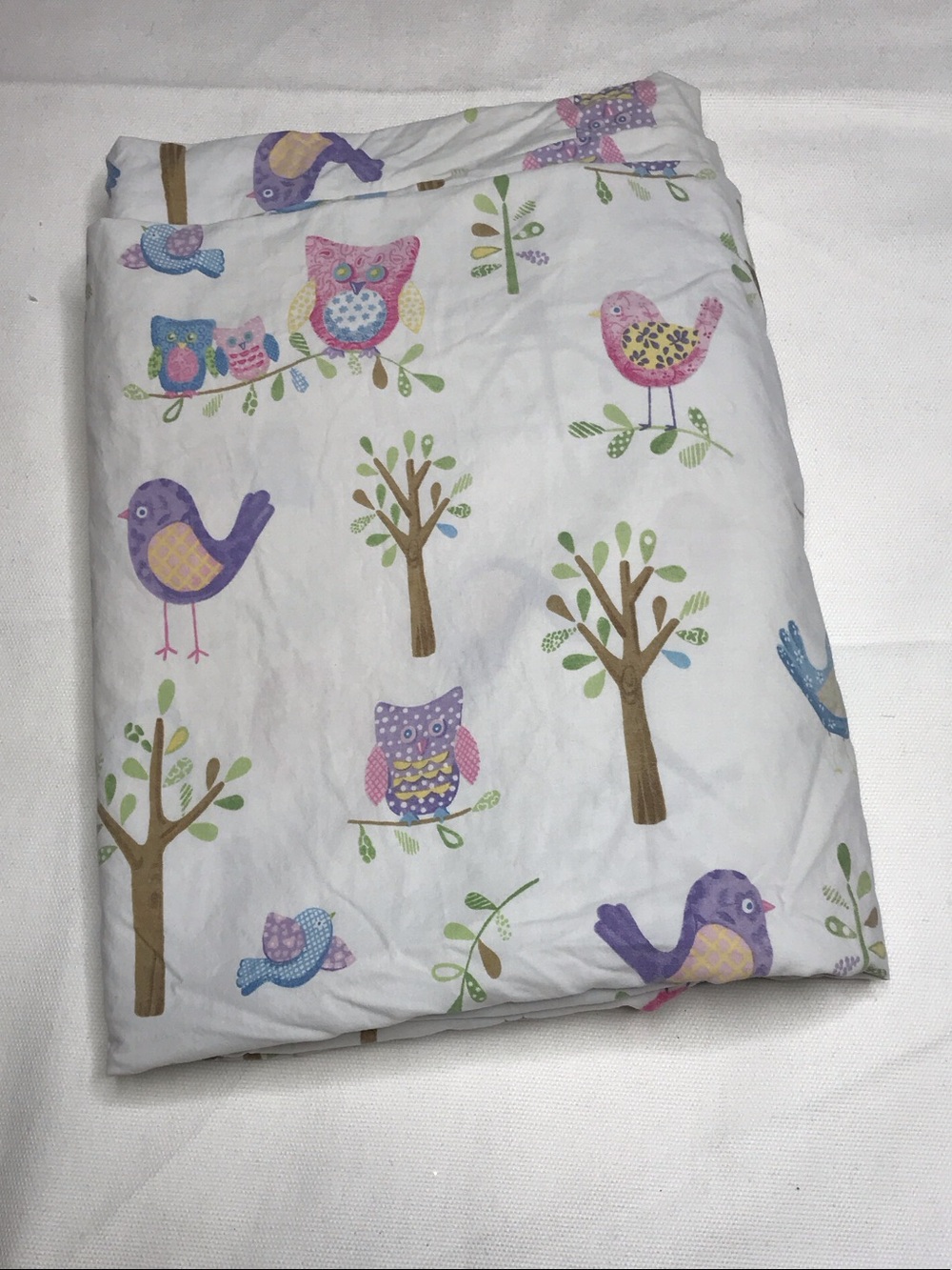 Pottery Barn Kids White Sheet with Colorful Bird & Owl Print Twin flat